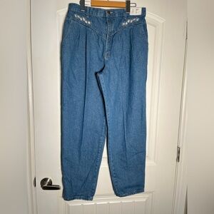Vintage Jessica Blue Denim High-Waisted Jeans with embroidered details on pocket